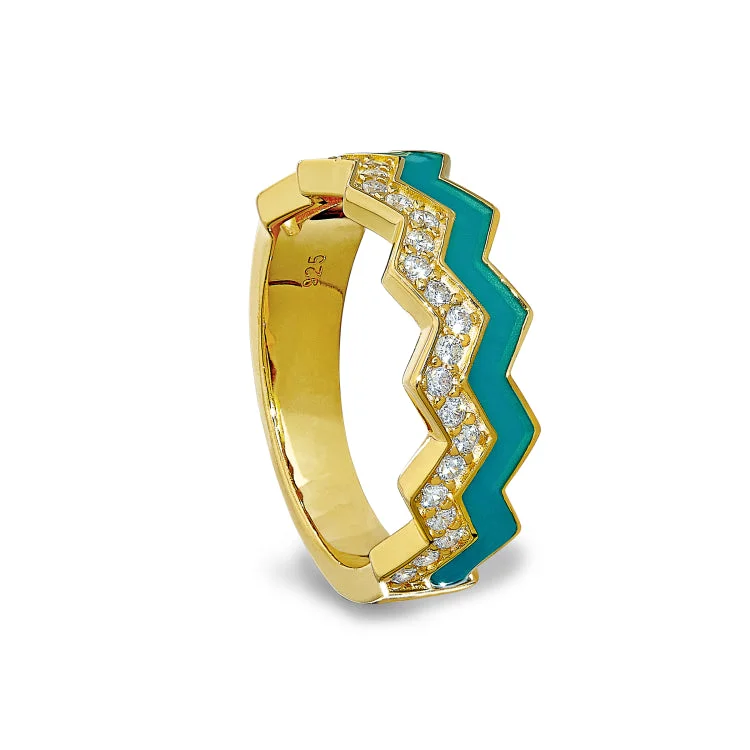 Ladies rings southwest shine -Gold Vermeil Sterling Silver Micropave Ring with with Turquoise Enamel and Simulated Diamondss