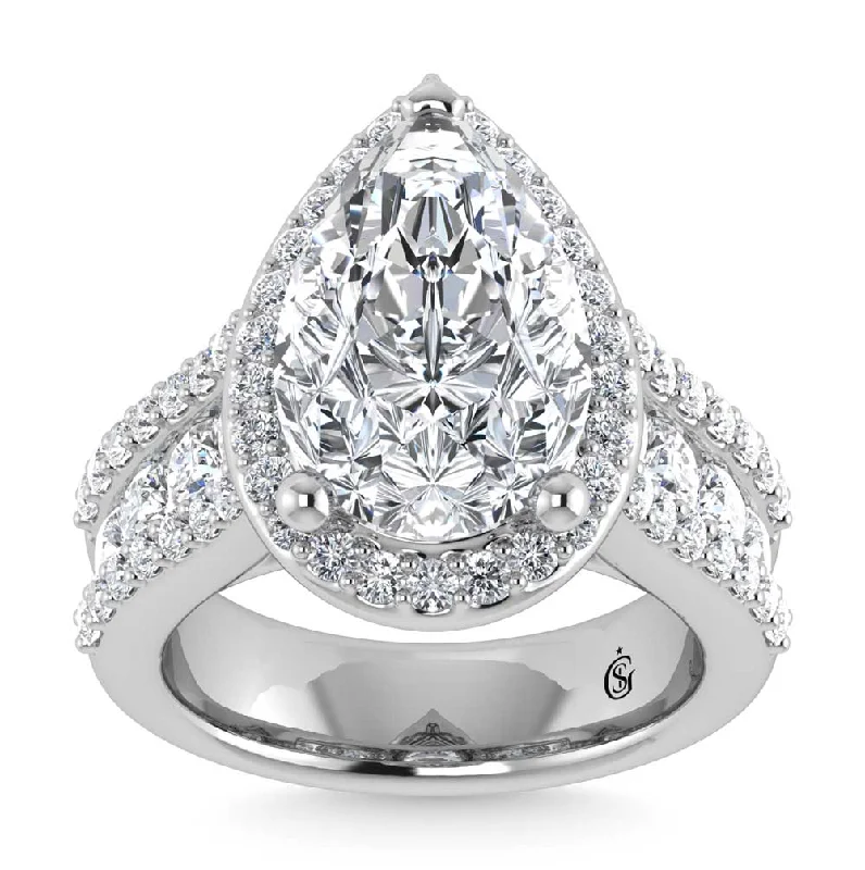 ladies engagement rings celtic-14K White Gold Lab Grown Diamond 6 7/8 Ct.Tw. Round Shank Engagement Ring (Pear Center)