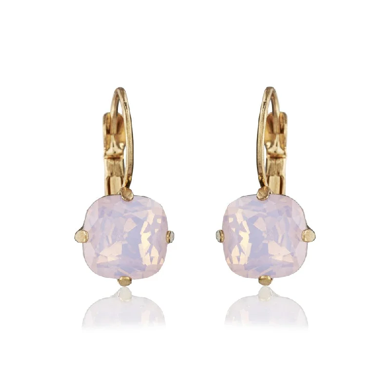 ladies earrings near me-Cushion Cut Crystal Earrings: Vintage Style Cushion Cut Rose Opal Drop Earrings