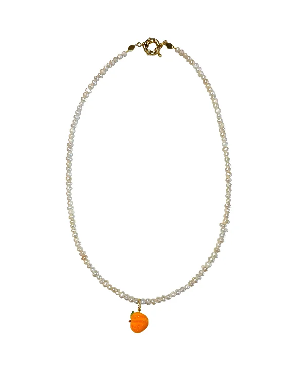 ladies necklaces simple-Pearl Fruit Glass Necklace - Peach