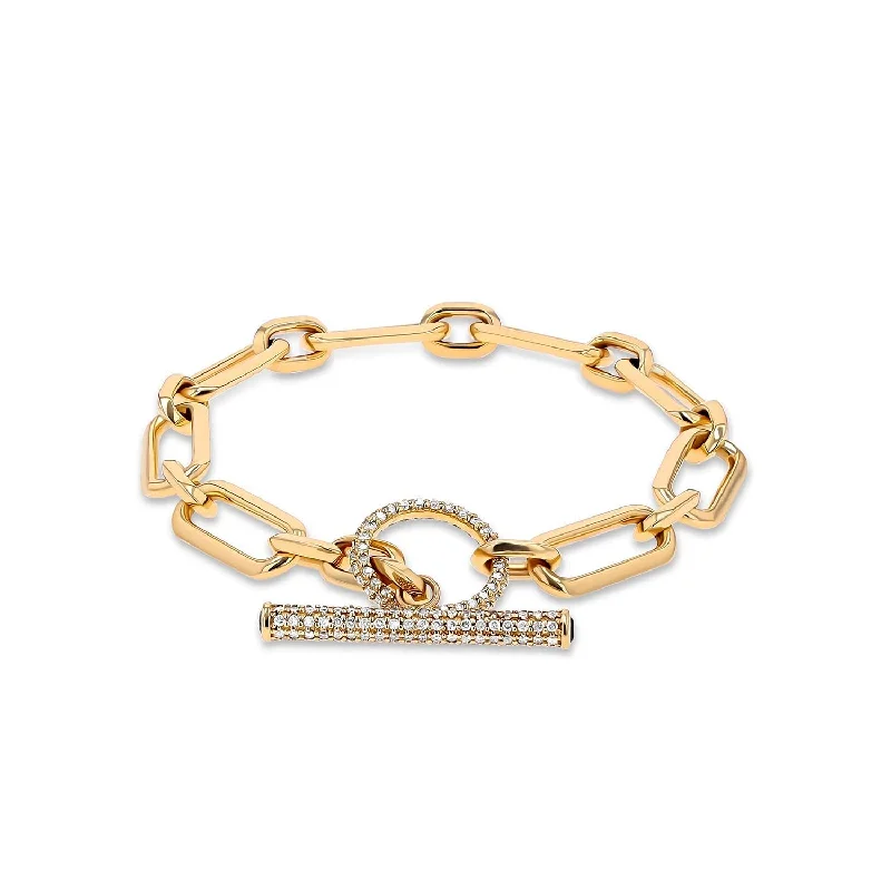 Ladies bracelets sakura glow -14K Gold Gwyneth Link Bracelet with Pave & Sapphire Toggle C-B11