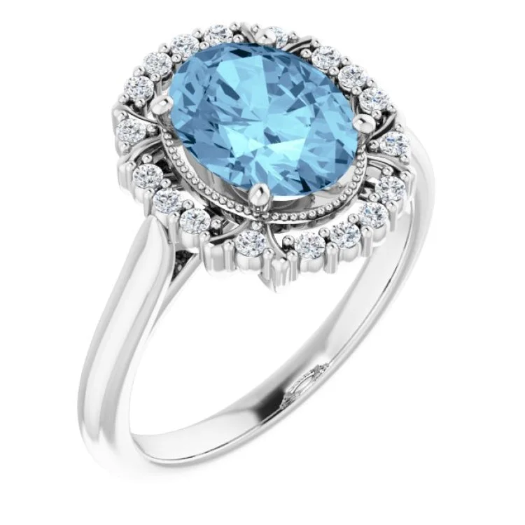 Ladies rings star shine -Platinum Natural Aquamarine & 1/6 CTW Natural Diamond Ring