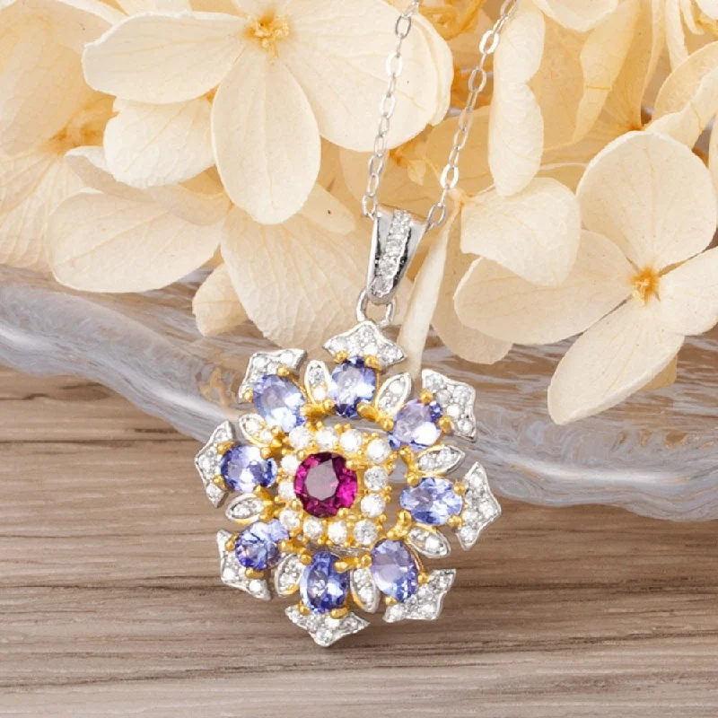 ladies necklaces seasonal design-Tanzanite Necklace with Brazilian Garnet Gem