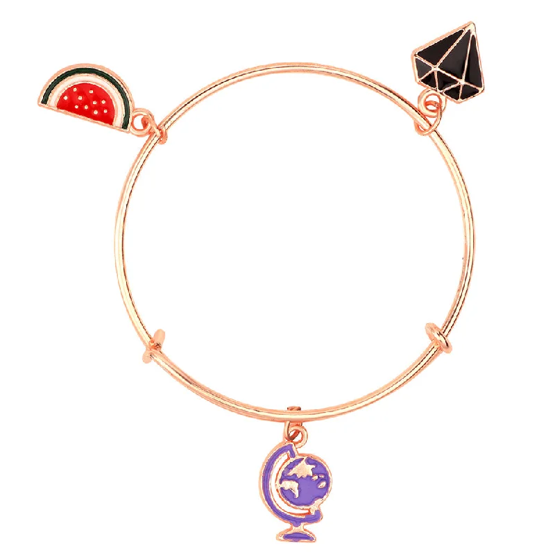 Ladies bracelets night shine -Mahi Daimond Watermelon & Earth Shapde Rose Gold Plated Enamel Work Charms Bracelet for Girls (BRK1100846Z)