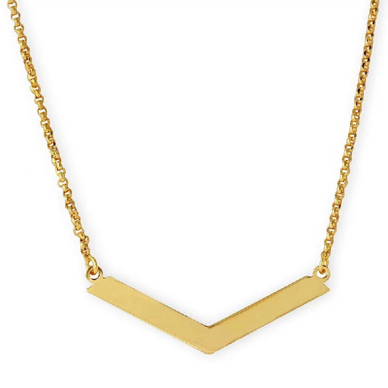 ladies necklaces white-Silver 925 Gold Plated Wide V Accent Necklace - ARN00020GP