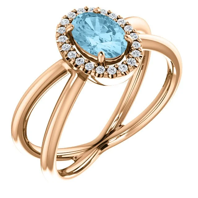 Ladies rings boho charm -14KT GOLD AQUAMARINE & DIAMOND CRISS-CROSS HALO RING