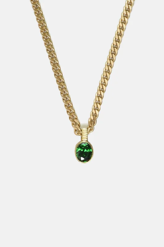 ladies necklaces timeless-Green Zircon Pendant Necklace Chain