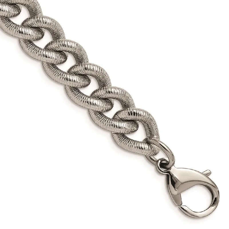 Ladies bracelets fair glow charm -Stainless Steel Polished and Textured 14.5mm Curb 8.25in Bracelet