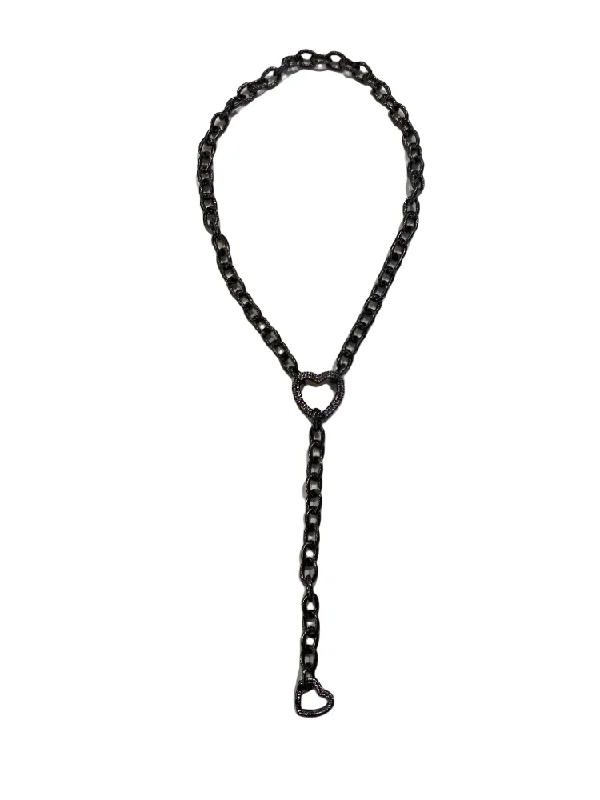 ladies necklaces budget friendly-Heart Lock Lariat Necklace - Gunmetal