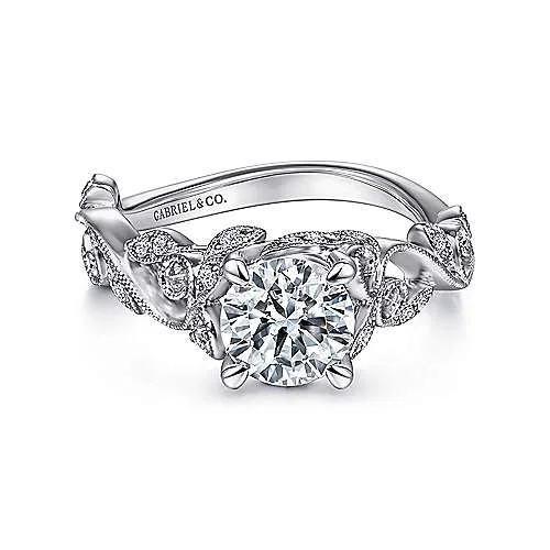 ladies engagement rings reviews-Martedi - 14K White Gold Floral Round Diamond Engagement Ring