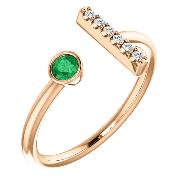 Ladies rings irish glow -14KT GOLD .11 CT EMERALD & .05 CTW DIAMOND BEZEL BAR RING