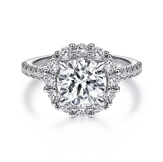 ladies engagement rings art deco-Charmaine - 14K White Gold Round Halo Diamond Engagement Ring