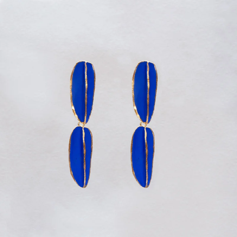 ladies earrings matching-Pop-in Blue Gold-plated Earrings - Double