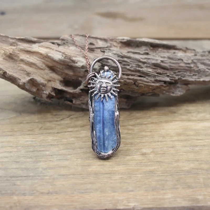 ladies necklaces subtle-Blue Kyanite Sun Pendant Necklace