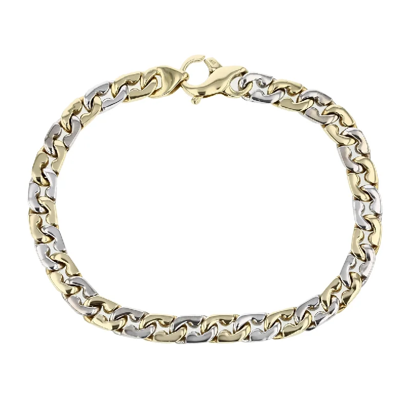 Ladies bracelets tourmaline charm -Cuban Link Alternating Bracelet in 14K Yellow and White Gold, 8in