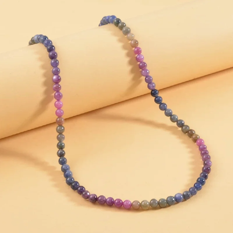 ladies necklaces charm-Sapphire and African Ruby (FF) Beaded Necklace