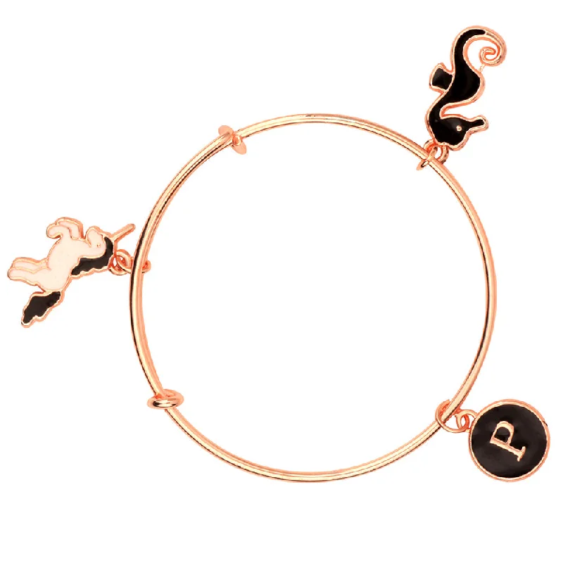 Ladies bracelets contrast shine -Mahi P Letter & Sea Horse, Unicorn Shaped Rose Gold Plated Charm Bracelet for Girls (BRK1100834Z)