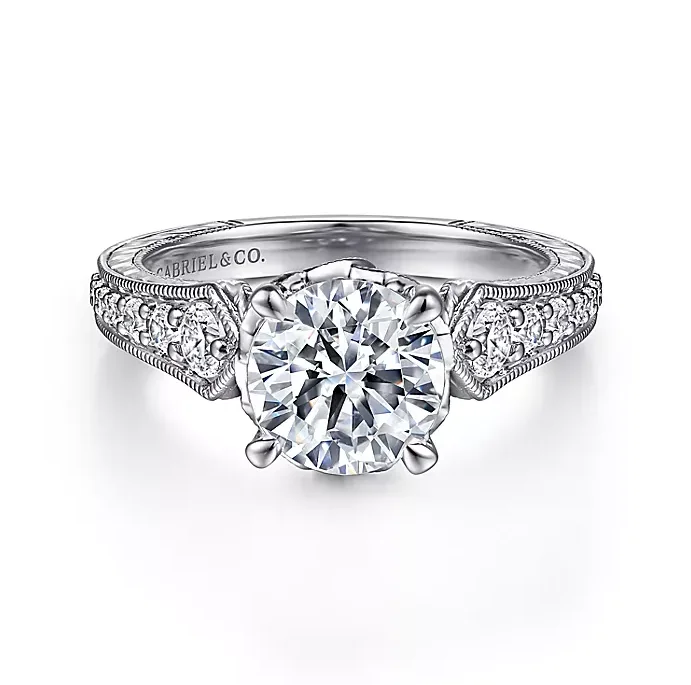 ladies engagement rings harry winston-Emmie - Vintage Inspired 14K White Gold Round Diamond Engagement Ring