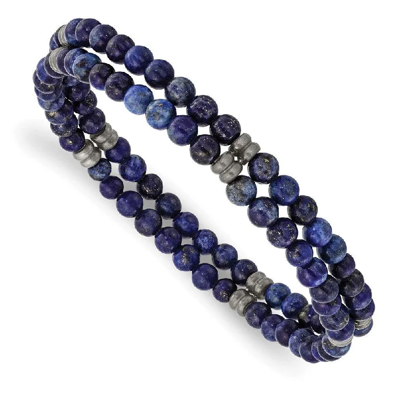 Ladies bracelets deep charm -Stainless Steel Brushed Antique Bronze-plated Lapis Stretch Bracelet