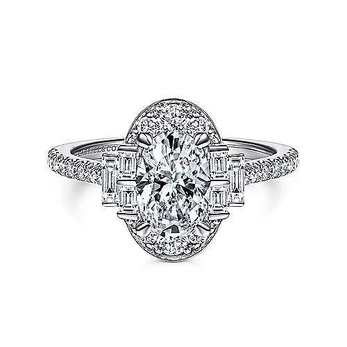 ladies engagement rings silver-Draya - Art Deco 14K White Gold Oval Halo Diamond Engagement Ring