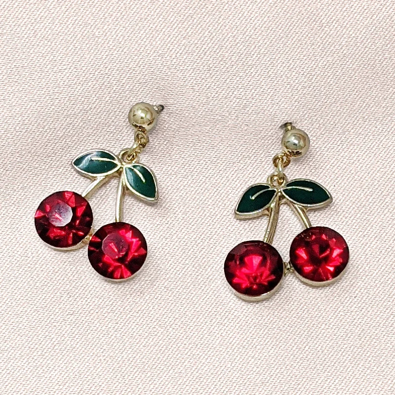 ladies earrings gothic-Cherry Earrings: Red Crystal Cherry Style Earrings