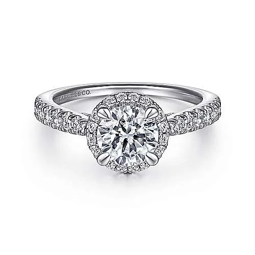 ladies engagement rings heart-Anise - 14K White Gold Round Halo Diamond Engagement Ring