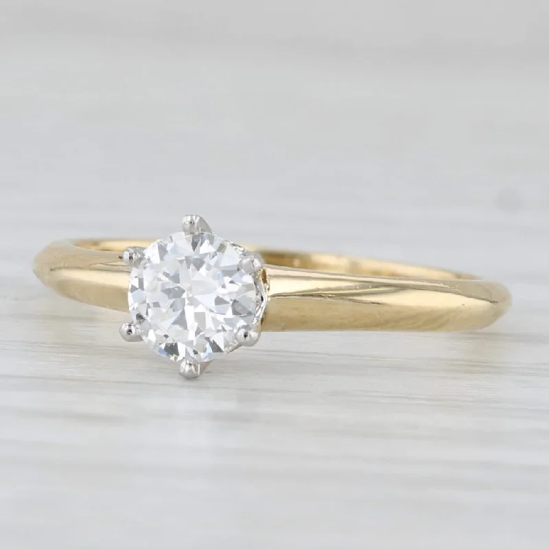 ladies engagement rings travel friendly-Vintage Tiffany 0.41ct Round Solitaire Engagement Ring 18k Gold Sz 5.5 GIA Box