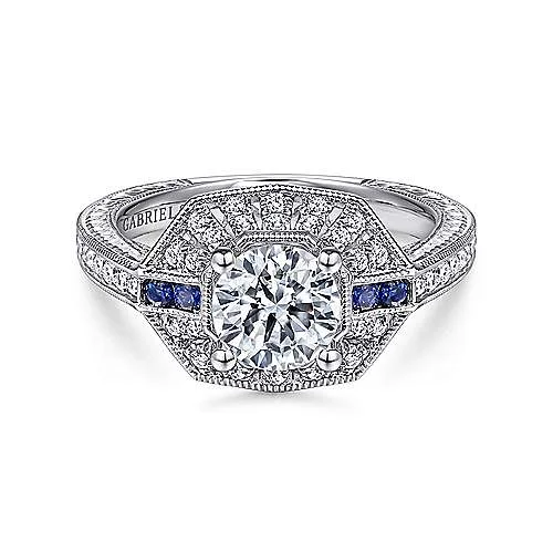 ladies engagement rings travel friendly-Harbour - 14K White Gold Round Sapphire and Diamond Engagement Ring