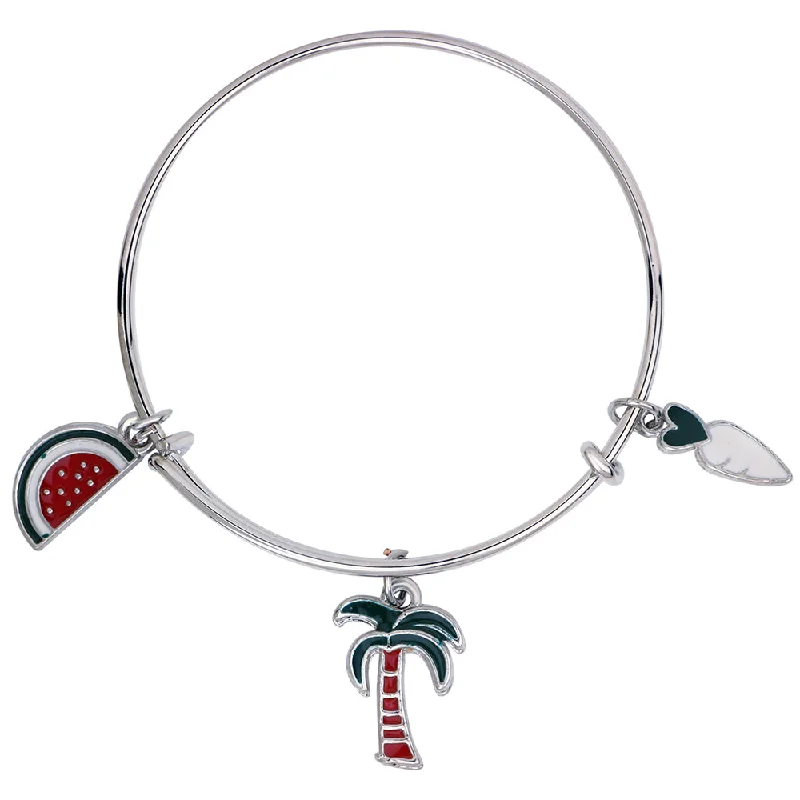 Ladies bracelets dragon charm -Mahi Coconut Tree, Raddish & Watermelon Shaped Enamel Work Charm Bracelet with Rhodium Plated for Kids (BRK1100877R)