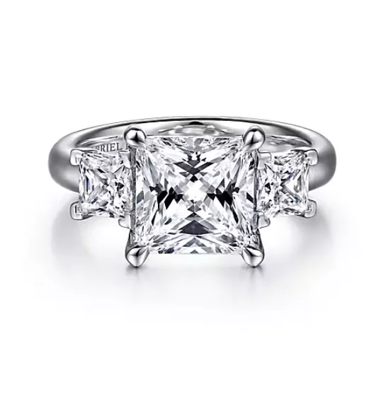 ladies engagement rings extravagant-Kissena - 18K White Gold Princess Cut Three Stone Diamond Engagement Ring