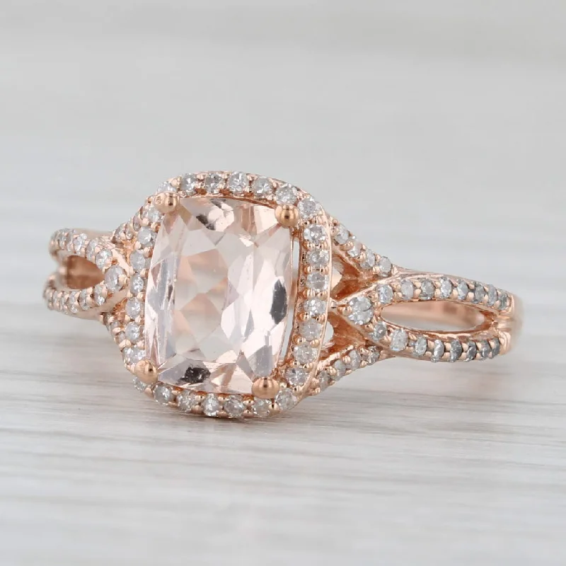 ladies engagement rings one of a kind-1.22ctw Morganite Diamond Halo Ring 10k Rose Gold Size 6 Engagement