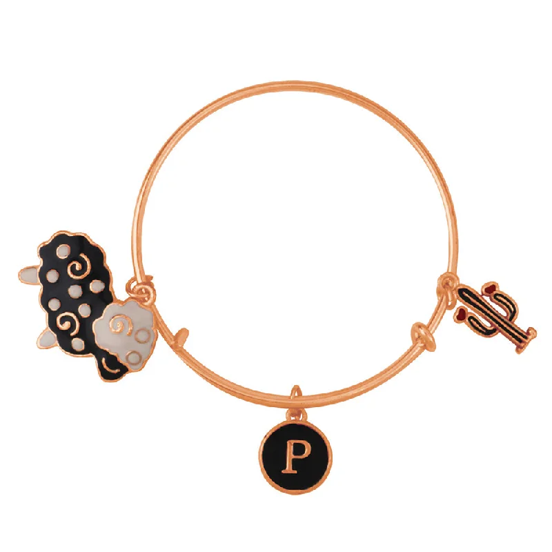 Ladies bracelets pulse glow -Mahi P Letter Cactus & Ship Shaped Rose Gold Plated Enamel Work Charms Kids Bracelets for Kids (BRK1100972Z)