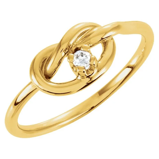 Ladies rings mountain charm -14KT YELLOW GOLD ROUND DIAMOND KNOT PROMISE RING