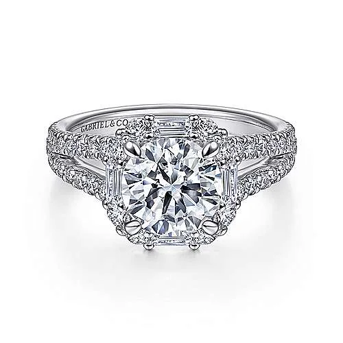 ladies engagement rings jared-Rainier - 14K White Gold Cushion Halo Round Diamond Engagement Ring