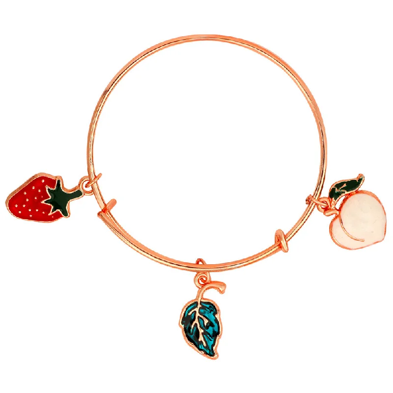 Ladies bracelets persian shine -Mahi Leaf & Strawberry Shaped Rose Gold Plated Enamel Work Charm Bracelet for Kids (BRK1100869Z)