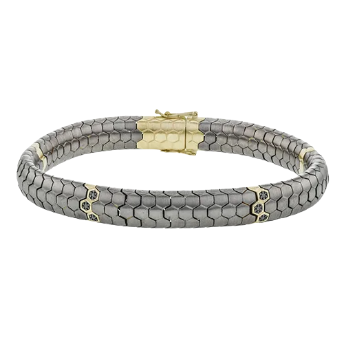 Ladies bracelets ankh radiance -Men's Titanium Bracelet In 14k Gold With Black Diamonds BT1007