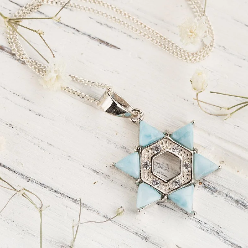 ladies necklaces metallic-Star-Shaped Larimar Stone Necklace