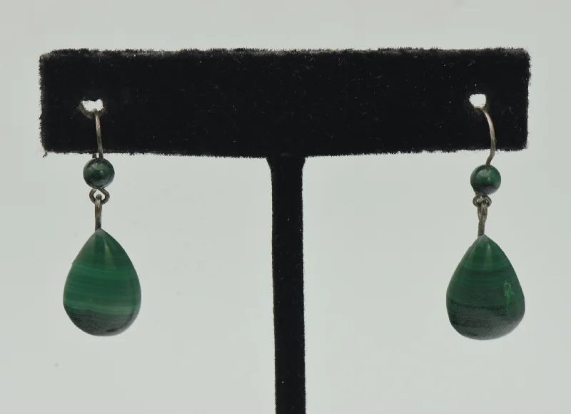 ladies earrings subtle-Vintage Handmade Malachite Dangle Earrings