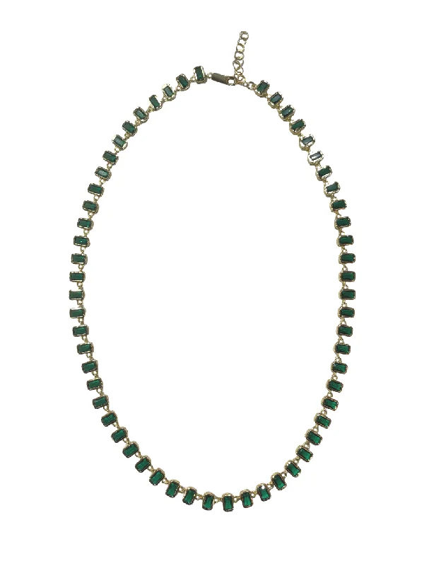 ladies necklaces adjustable-Emerald Cut Tennis Necklace - Green