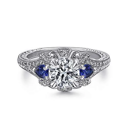 ladies engagement rings kay-Chrystie - 14K White Gold Round Sapphire and Diamond Engagement Ring