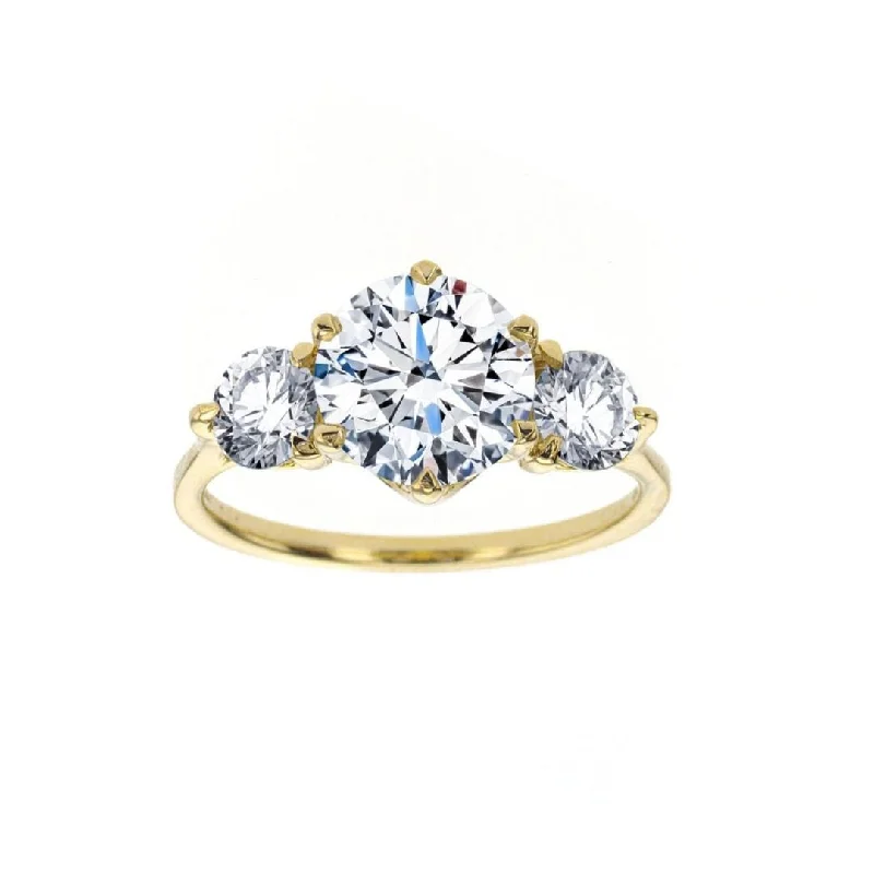 ladies engagement rings repair-14K Yellow Gold 1.72 CT CT Round and 0.83 CT Diamond Three Stone Engagement Ring