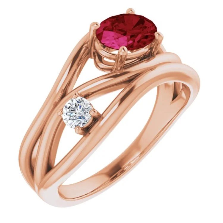 Ladies rings tribal glow -14K Rose Lab-Grown Ruby & 1/10 CTW Natural Diamond Ring