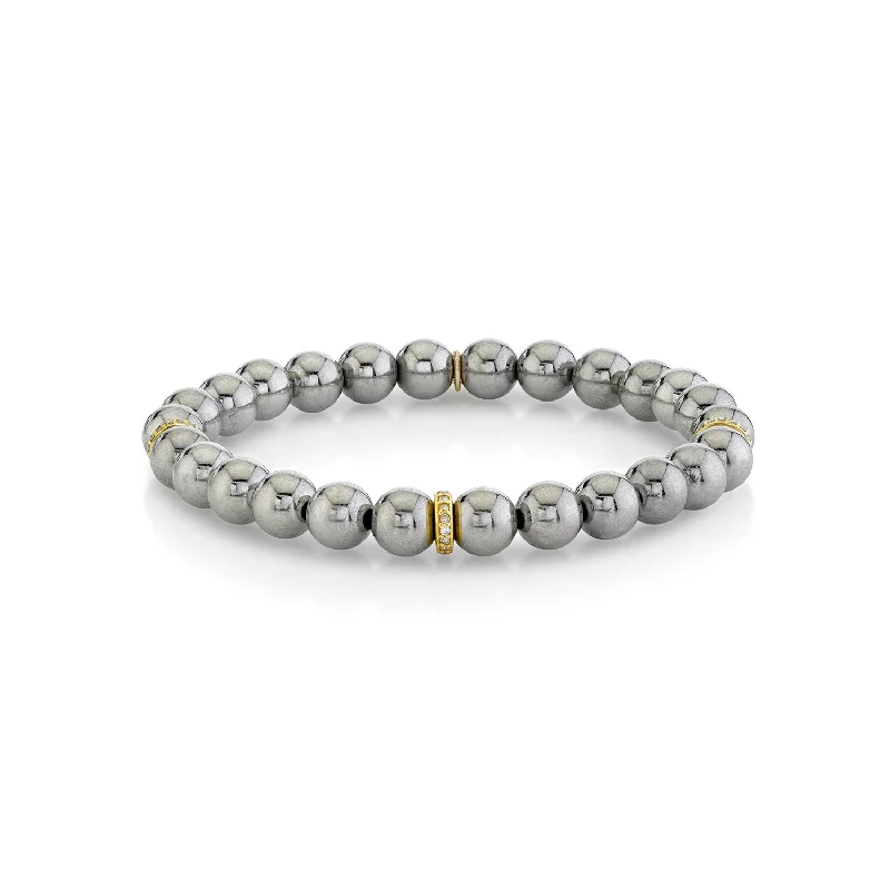 Ladies bracelets petal shine -Silver Bali Bead Bracelet with 14k Diamond Rondelles BG000269