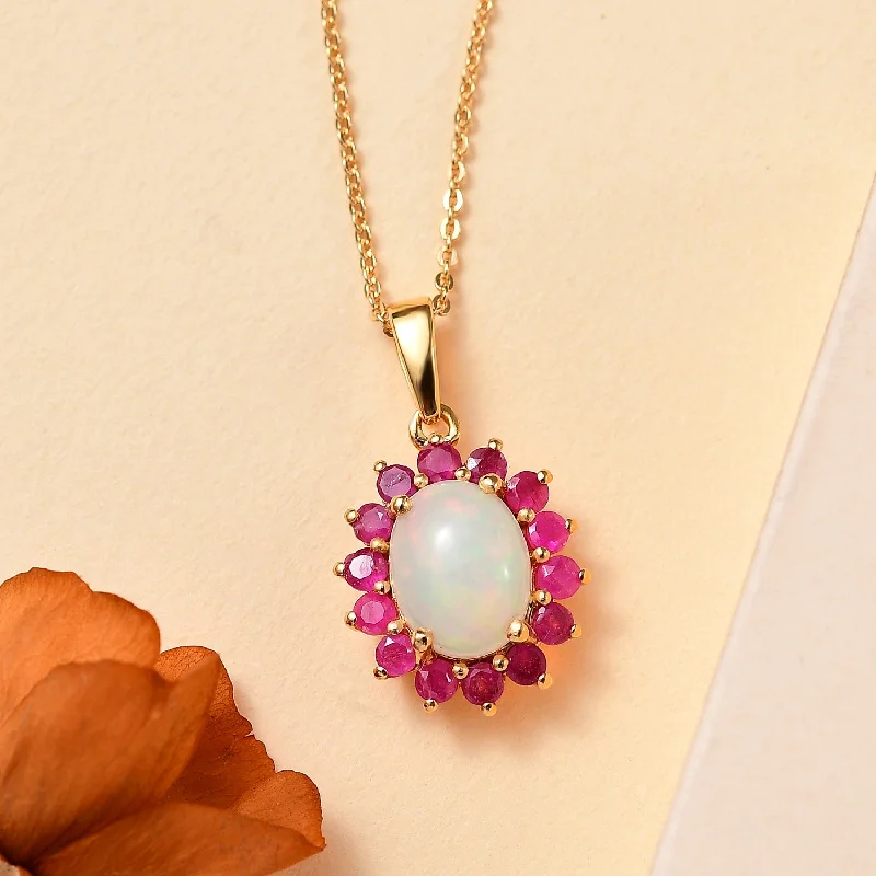 ladies necklaces splurge-Dahlia Blossom Necklace with Opal and Niassa Ruby