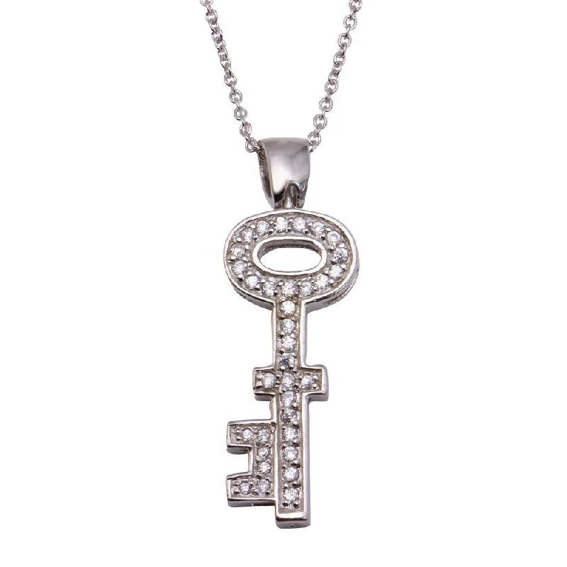 ladies necklaces zodiac-Silver 925 Clear CZ Rhodium Plated Key Pendant Necklace - STP00006