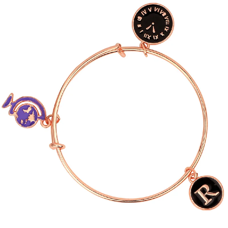 Ladies bracelets fate charm -Mahi R Letter and & Watch Shaped Rose Gold Plated Enamel Work Charms Kids Bracelets for Kids (BRK1100826Z)