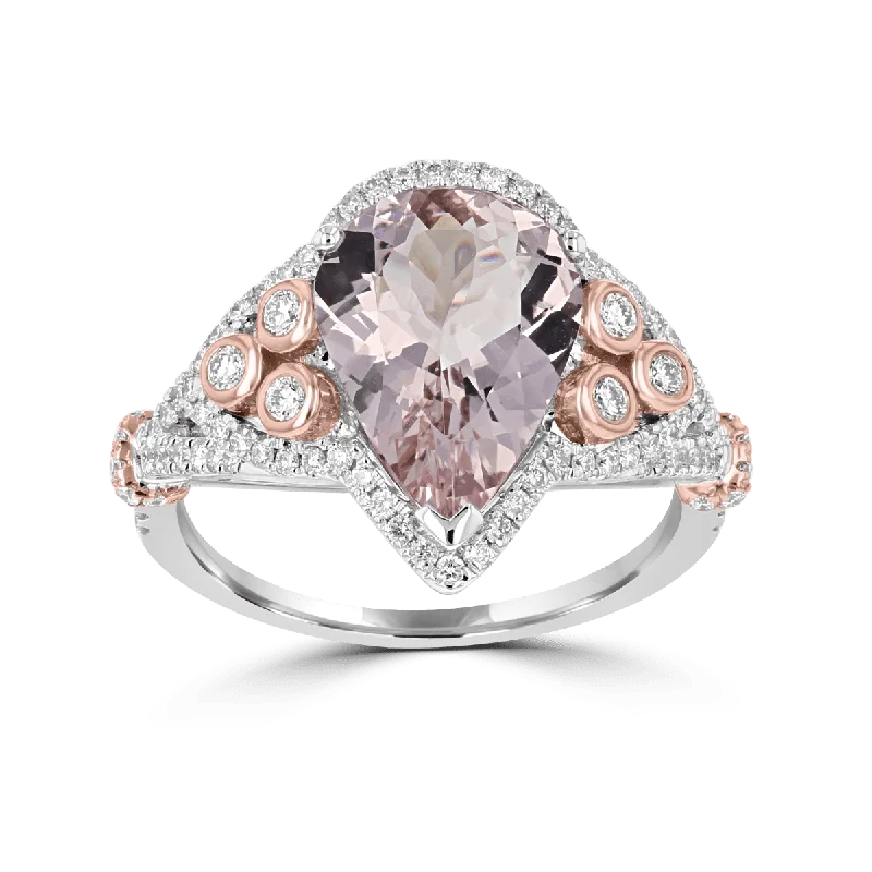 Ladies rings japanese glow -JULEVE 18KT 3.42 CARAT MORGANITE & 0.47 CARAT DIAMOND HALO RING