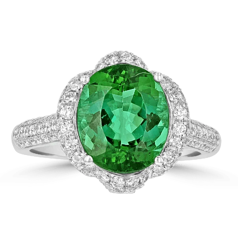 Ladies rings yellow glow -JULEVE 18KT WHITE GOLD 3.56 CT TOURMALINE & 0.85 CTW DIAMOND HALO RING