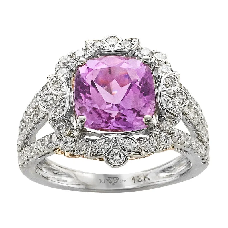 Ladies rings free shipping glow -Juleve 18KT Two-Tone Gold 3.64 CT Cushion Kunzite & .98 CTW Diamond Ring