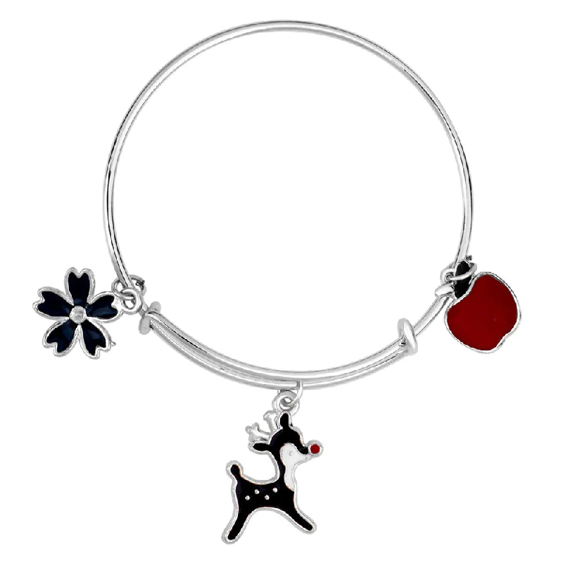 Ladies bracelets root charm -Mahi Rhodium Plated Dog Floral & Apple Shaped Enamel Work Charms Kids Bracelets for Girls (BRK1100996R)